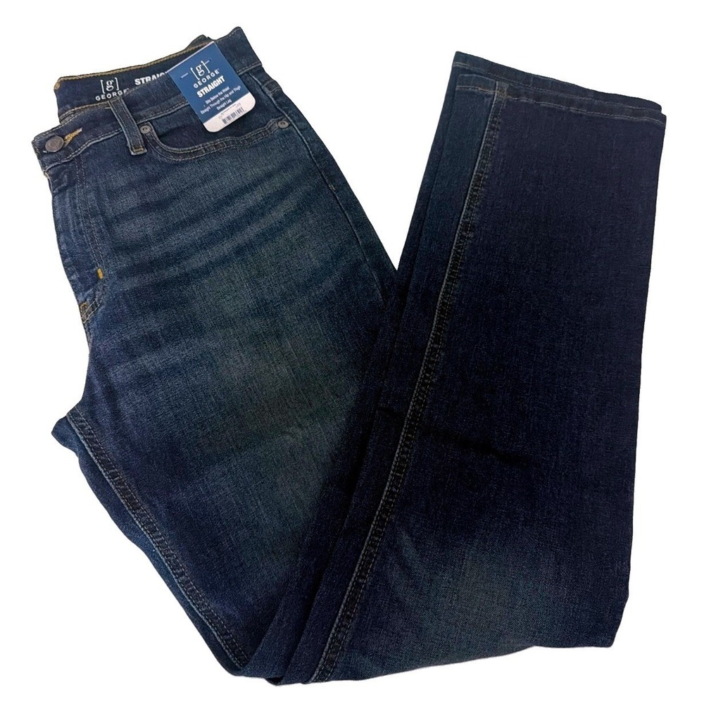 George Men's Jeans Dark Blue Denium straight mid rise stretch 30x32 NEW 5 Pocket